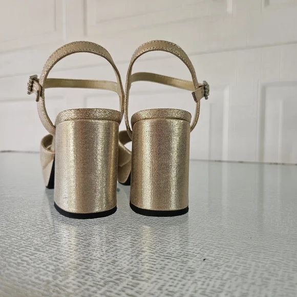 Kenneth Cole Reaction 7.5 Gold Block Heel Sandals Platform Strappy Party Glam - Picture 4 of 8